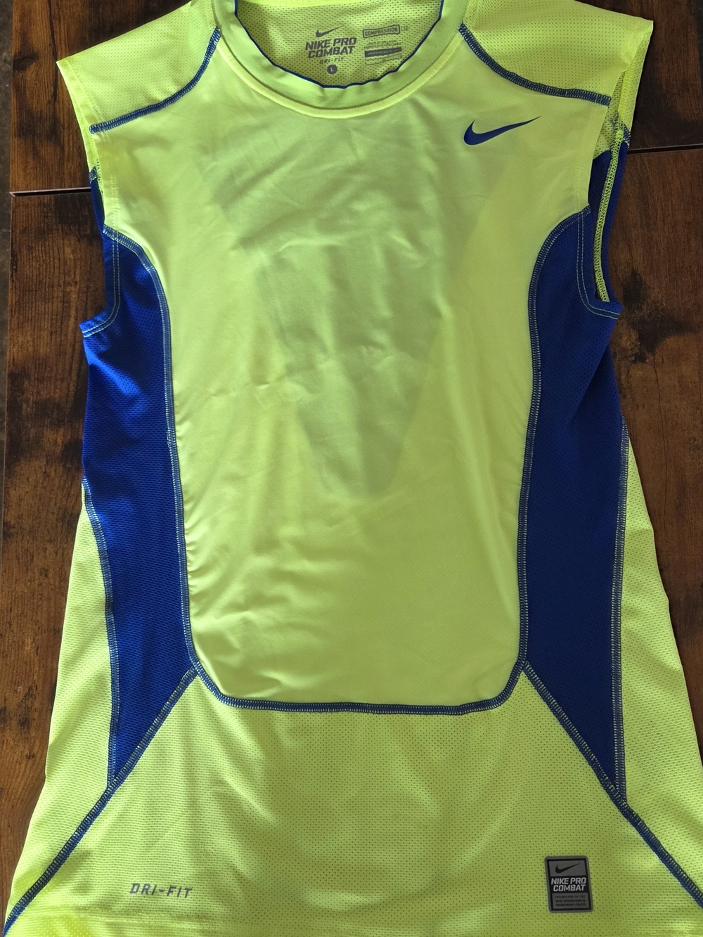 Nike Pro Combat Sleeveless Dri-FIT Athletic Top - Neon Yellow & Royal Blue